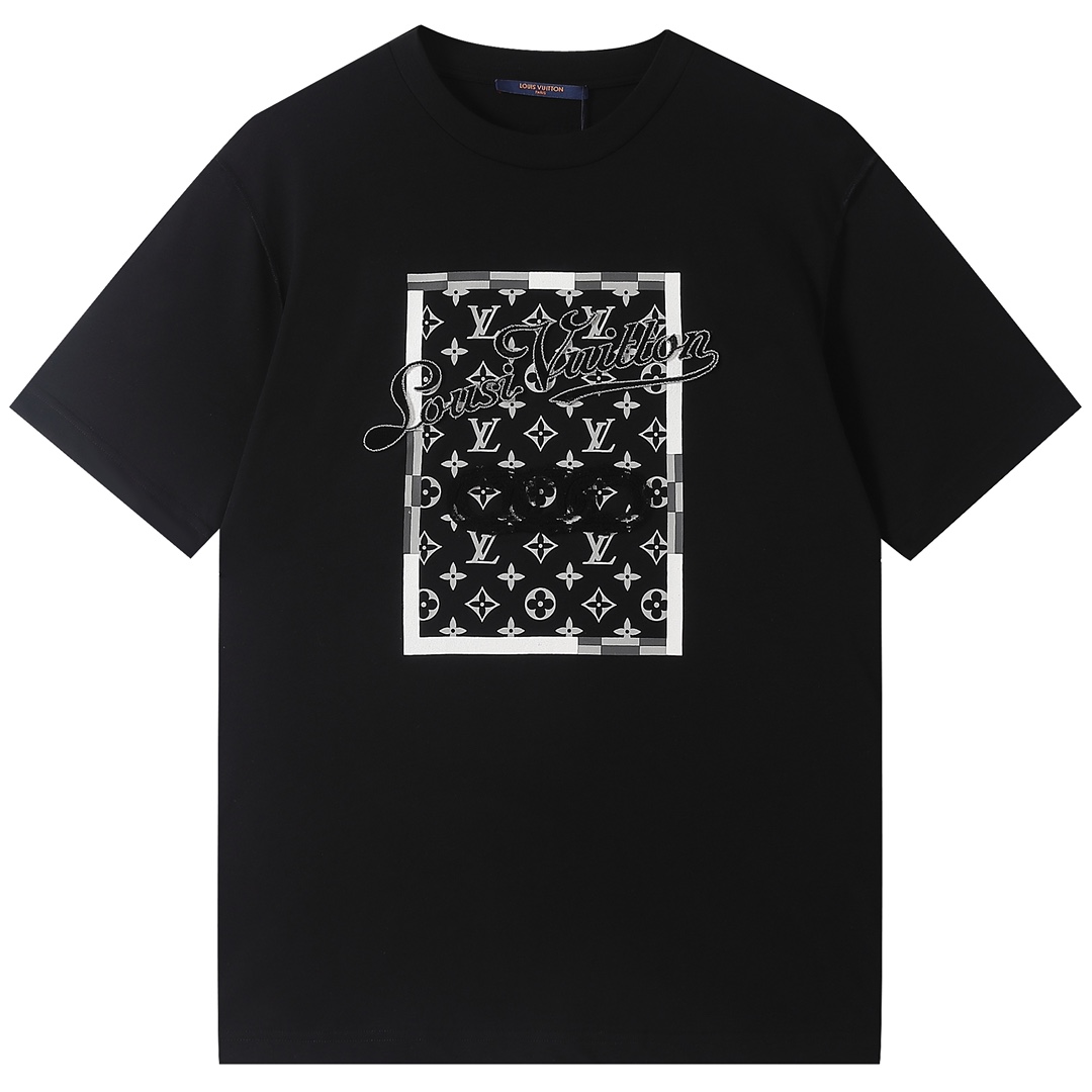 Vendi online
 Louis Vuitton Abbigliamento T-Shirt Nero Bianco Stampa Cotone Collezione Primavera/Estate Maniche corte