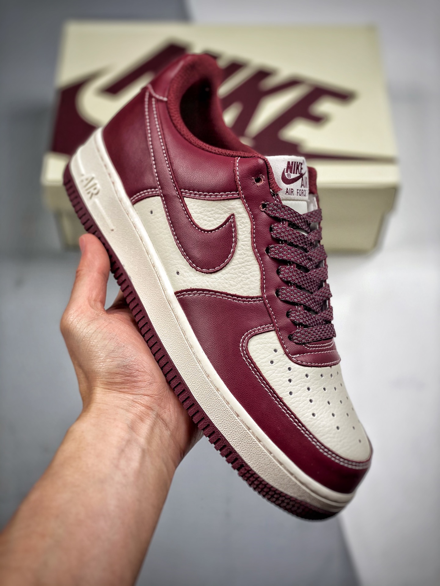 -3 Nike Air Force 1 Low '07 línea de marcado rojo vino de arroz Air Force 1 zapatillas casuales de caña baja, cuero per…