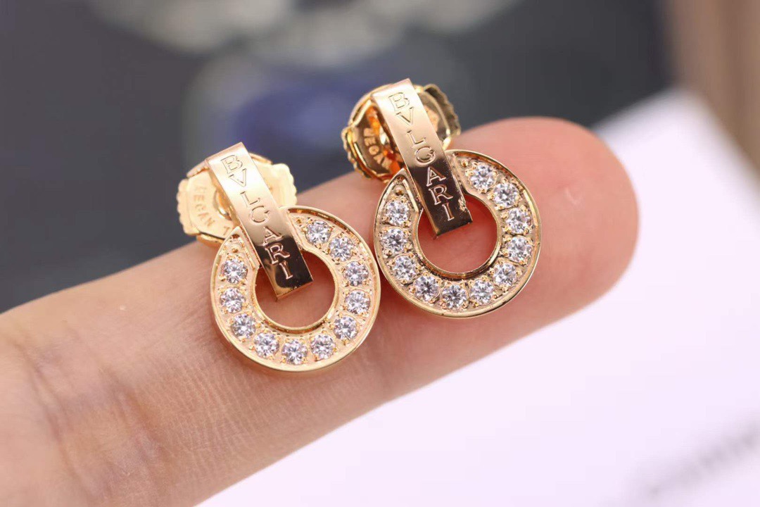 Bvlgari Earrings Rose Gold Full Diamond Coin