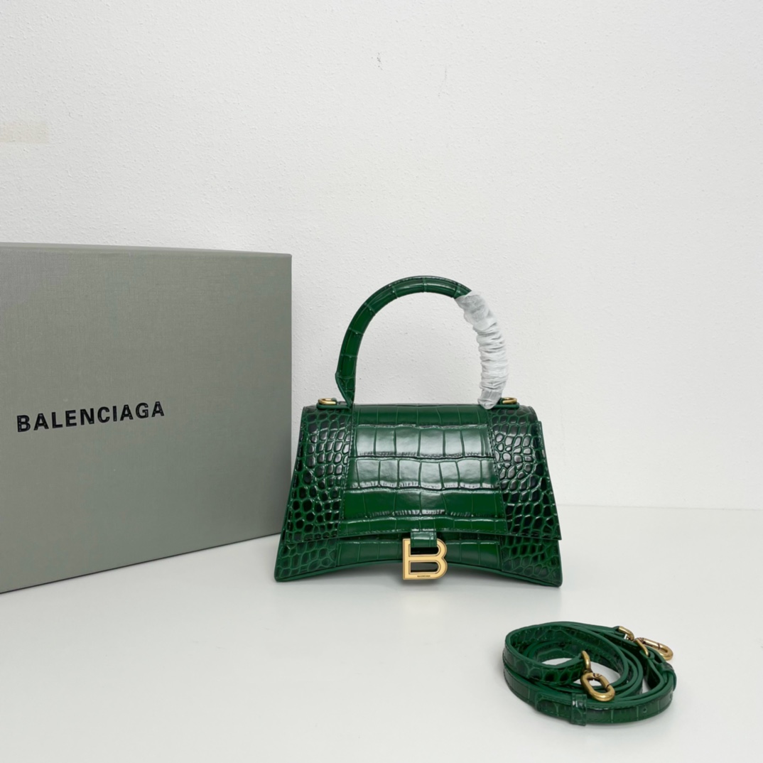 巴黎世家BalenciagaHourglass沙漏包S号2️3️cm高级时尚的墨绿鳄鱼纹进口原单小牛皮压