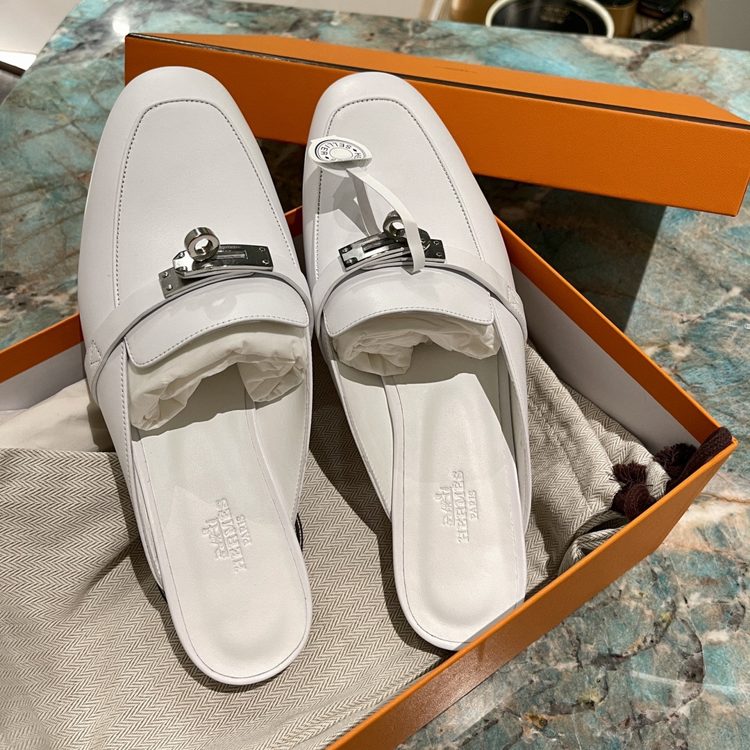 Hermes Kelly Shoes Half Slippers Sewing Genuine Leather