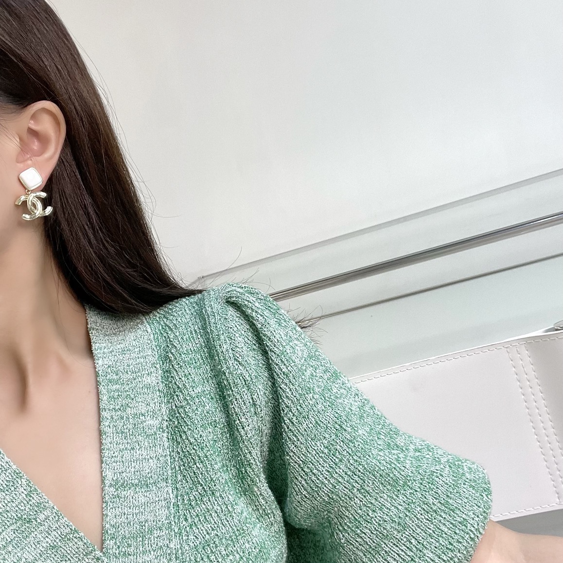 新款☑️CHANEL香奈儿 双c 白色菱形 耳钉耳环