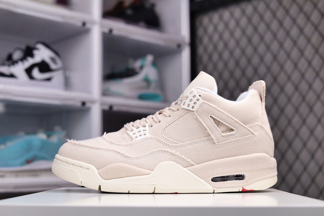 J0 外贸版本Air Jordan 4 Rerto“Canvas” 米白帆布 小Levi’s 全码出货通知纯原市场最高工艺复刻 无色差修正原盒原配 独家配原鞋拆解开发原楦原纸板开发 全市场最纯正四代版型原底真实气垫 回弹反馈充足完美鞋楦打造 市面最高工艺 一切细节如图实拍，所见所得‼原装头层皮冲裁 仅皮料成本碾压市售“最高版本”×996DJ