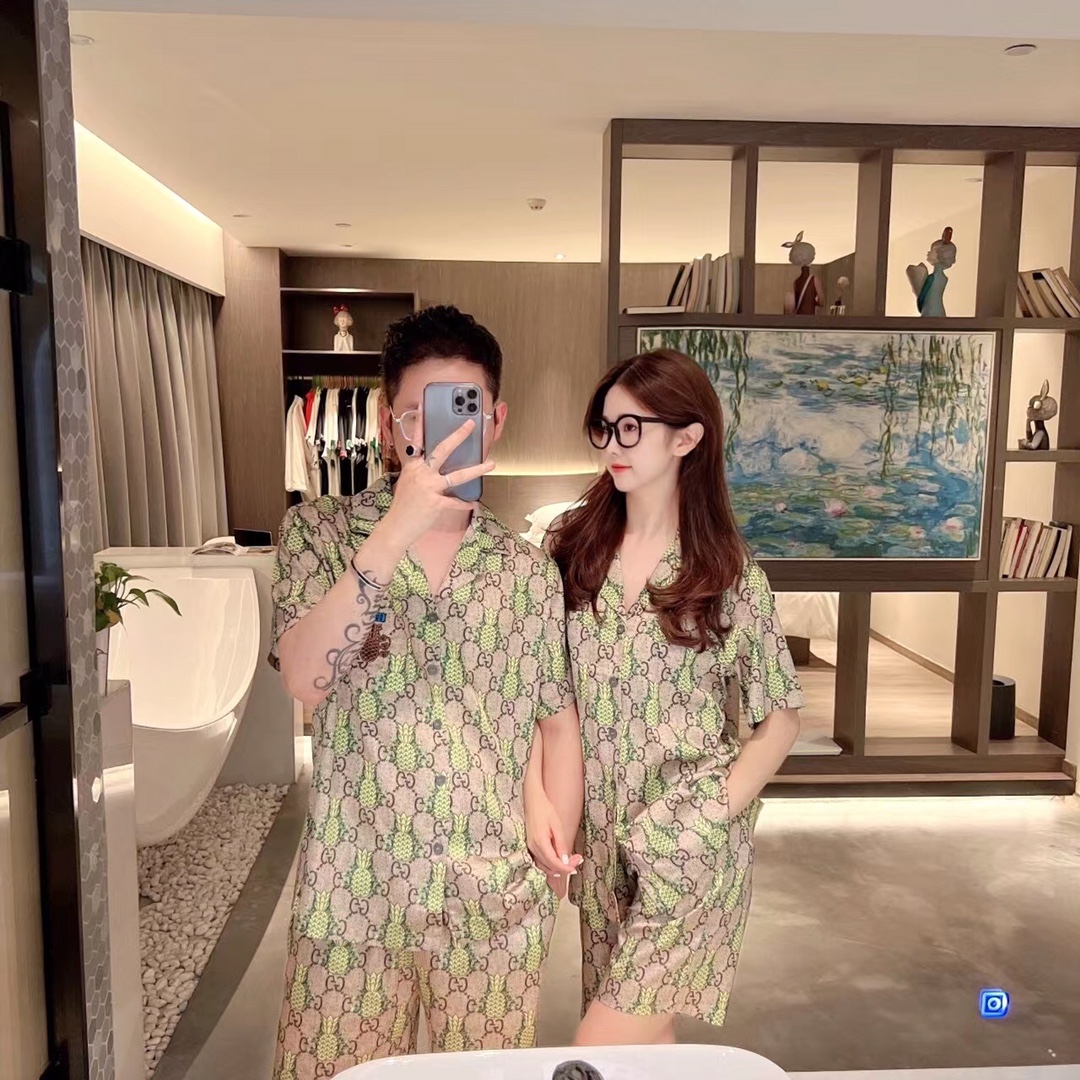 GUCCI Gucci ropa de casa, tejido de seda coreano de alta costura, suave y cómodo, para parejas, tallas M～XXXL