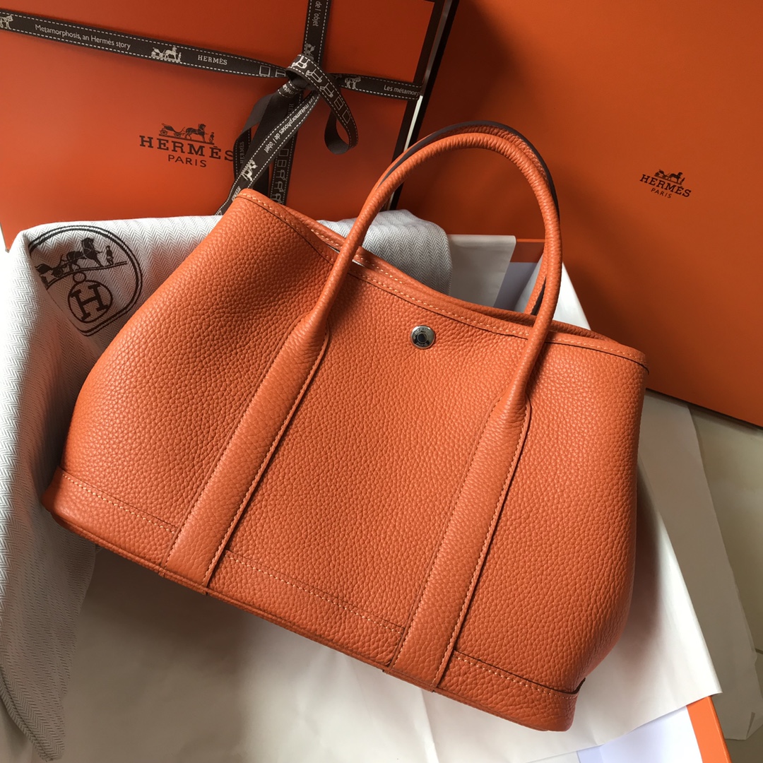 Hermès Garden Party 30 Orange Leather Tote Bag with Snap Closure 2 i1651915141 8707 1