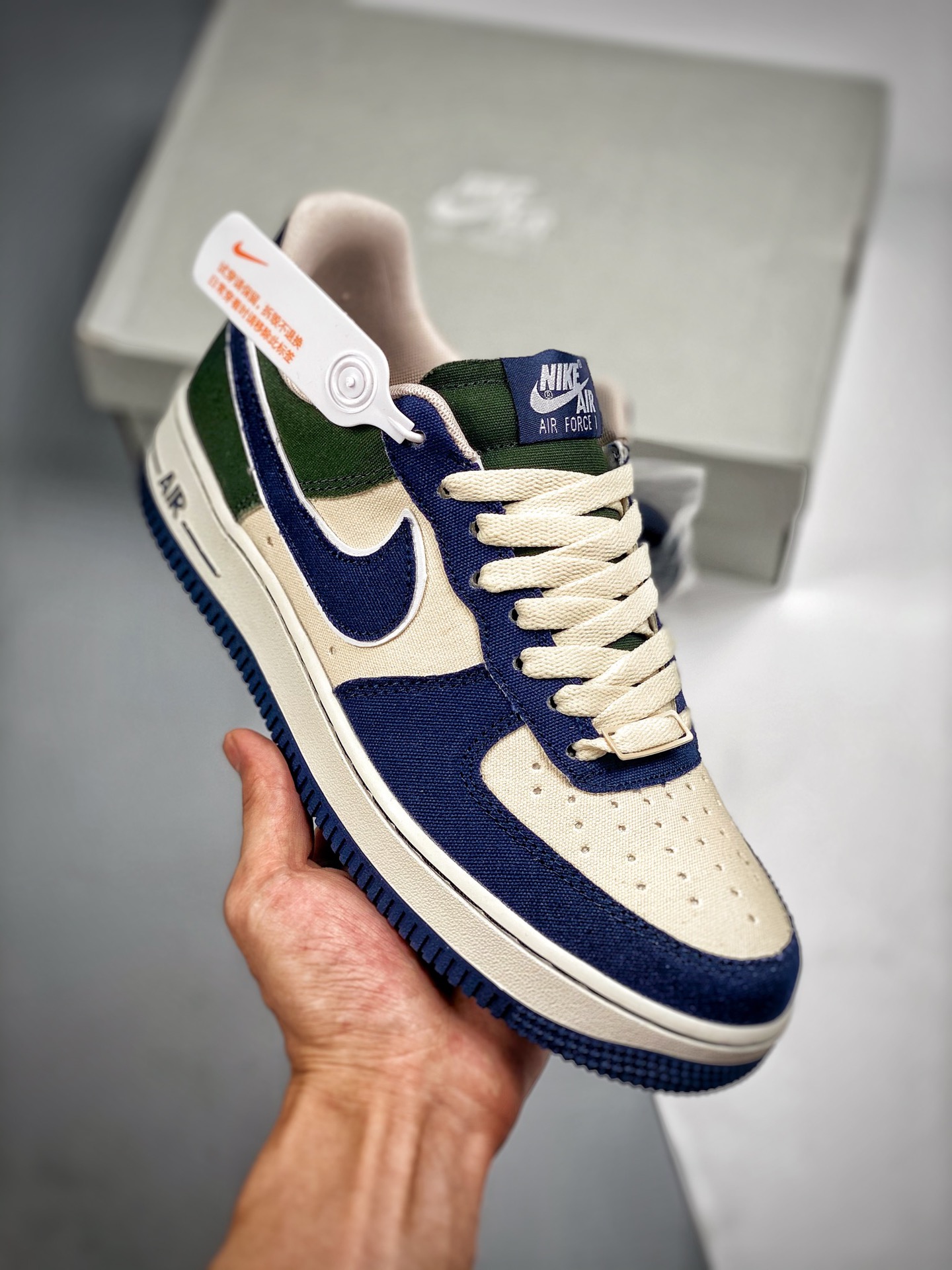 -3 Nike Air Force 1 '07 beige verde azul Air Force 1 zapatillas casuales de caña baja, reflectante 3M, tela de caucho i…