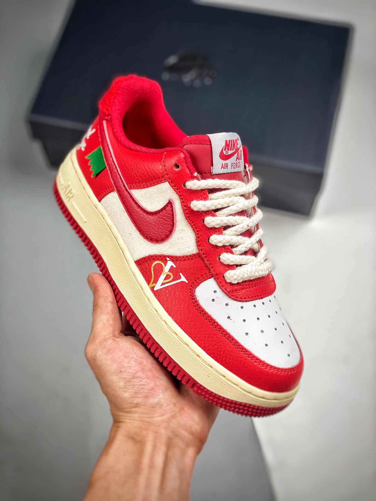 -3 Nike Air Force 1 Low '07 rojo V Air Force 1 zapatillas casuales de caña baja, cuero personalizado de fábrica origina…
