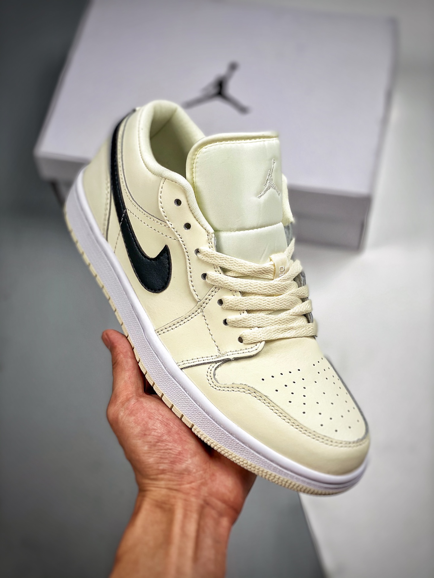 -4 Air Jordan 1 Low beige, AJ1 zapatilla casual de caña baja, color oficial sincronizado, única versión exclusiva del m…