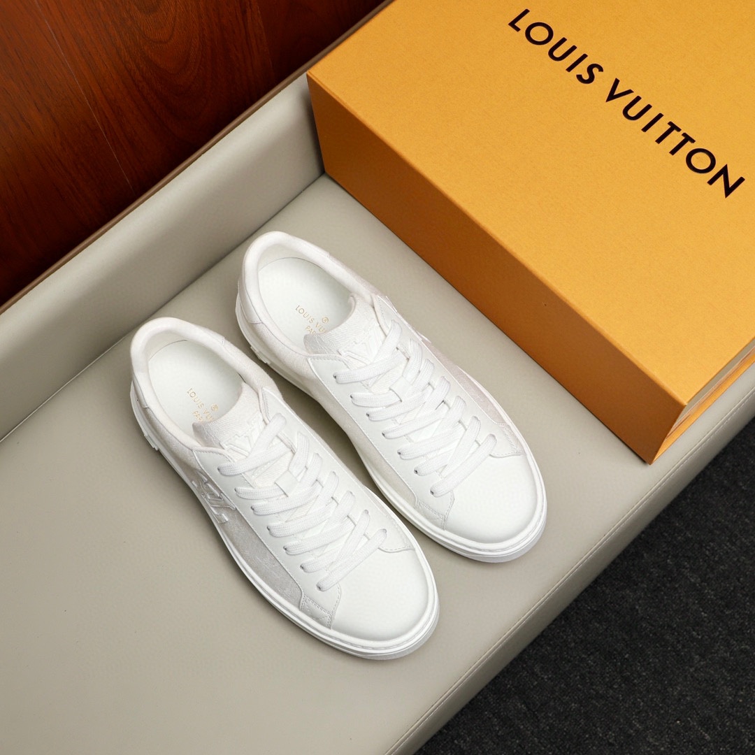 Louis Vuitton Shoes Sneakers White Splicing Men Canvas Cowhide Rubber TPU Fashion Casual
