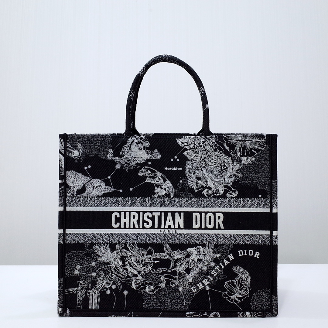 Dior Book Tote Tote Bags Black Embroidery