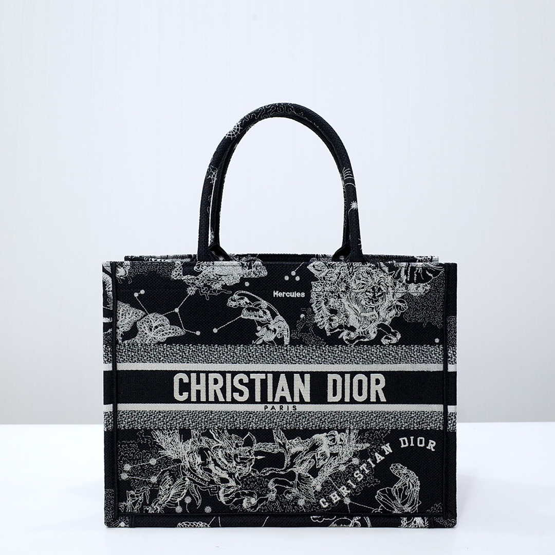 Dior Book Tote Tote Bags Black Embroidery