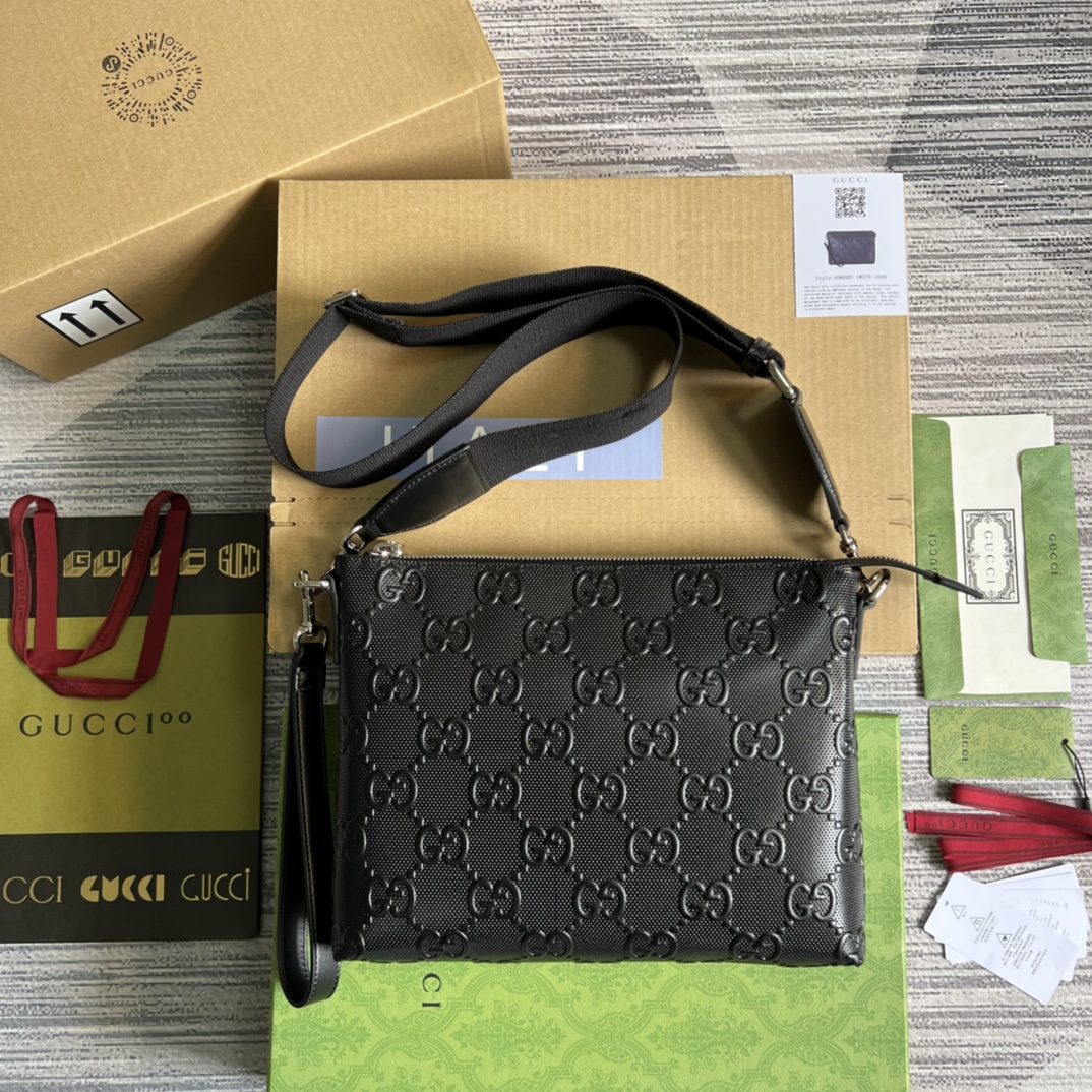 GUCCI GG镂空皮革 斜挎手包 两用手袋