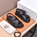 Hermes Shoes Sandals Black White Cowhide Genuine Leather Fashion Casual