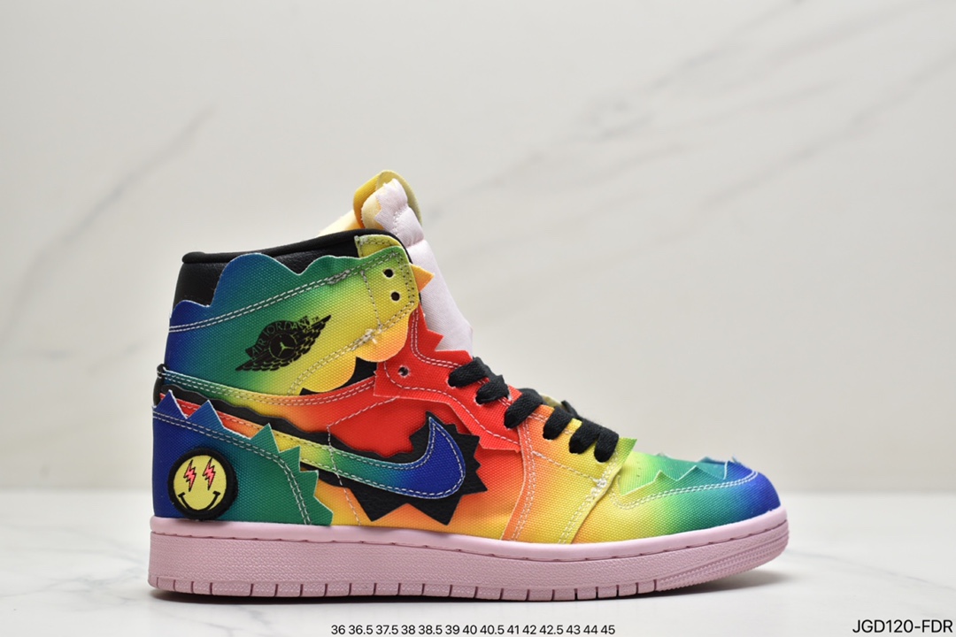 180  AJ1 x JBalvin雷鬼天王联名笑脸彩虹扎染美国雷鬼歌手JBalvin 与拉丁天后 Jennifer Lopez 和 Shakira DC3481