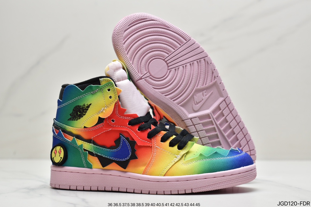 180  AJ1 x JBalvin雷鬼天王联名笑脸彩虹扎染美国雷鬼歌手JBalvin 与拉丁天后 Jennifer Lopez 和 Shakira DC3481