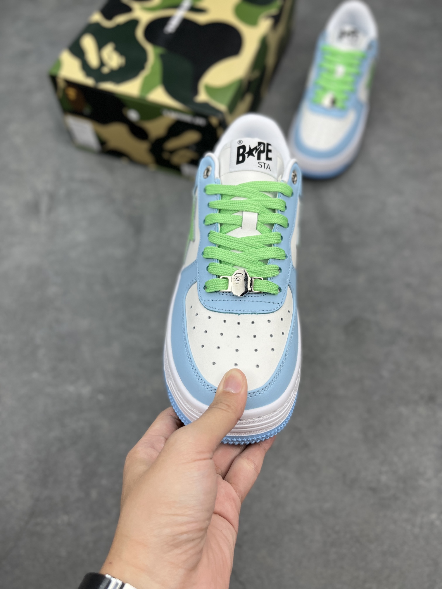 BAPE STA White Green Leather Sneakers Classic Nigo Design Athletic Shoes 3 i1652039422 5520 1