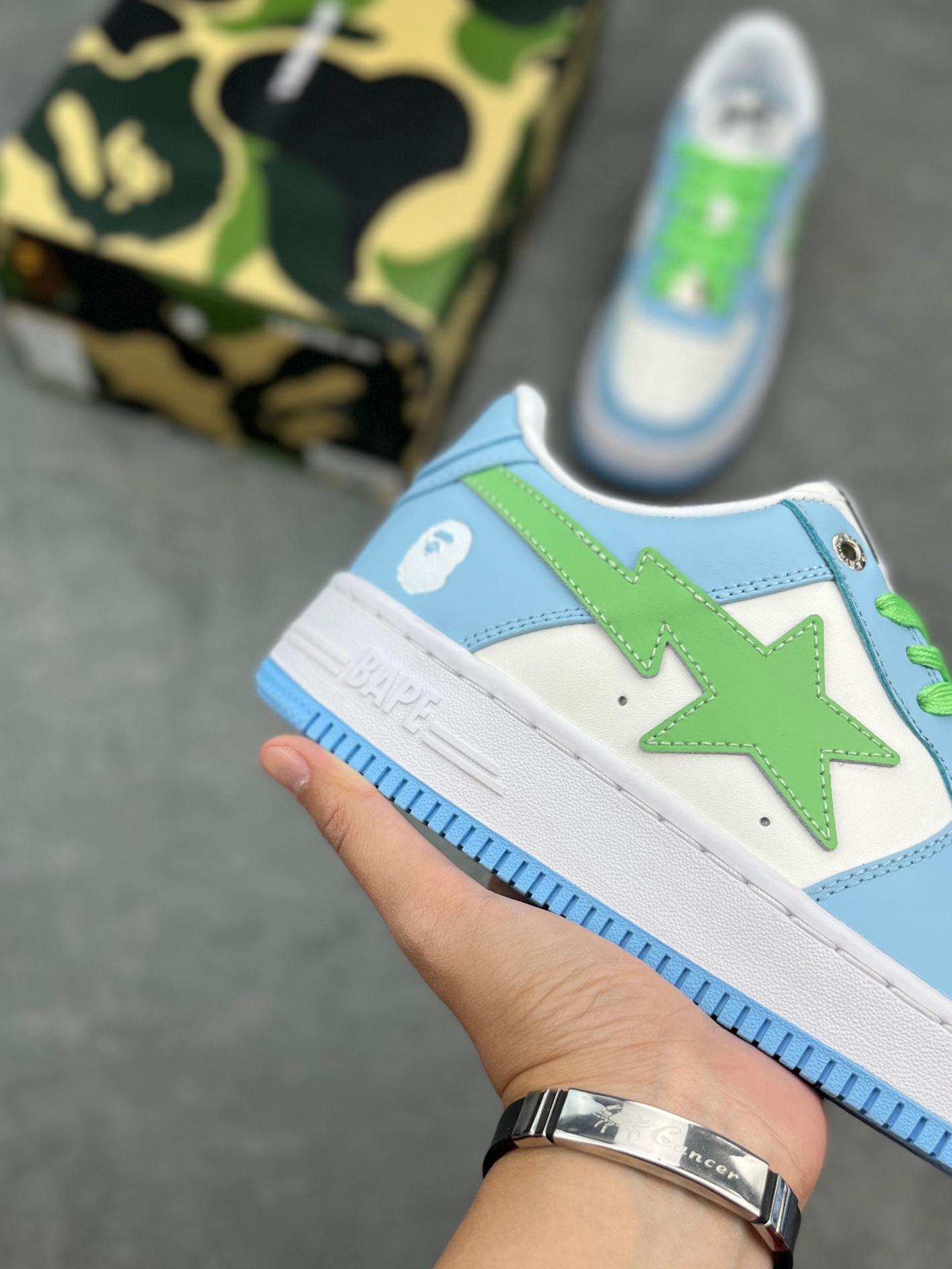 BAPE STA White Green Leather Sneakers Classic Nigo Design Athletic Shoes 6 i1652039422 7326 4