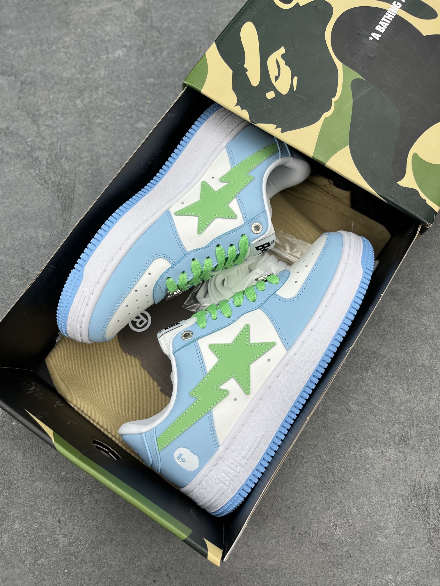 BAPE STA White Green Leather Sneakers Classic Nigo Design Athletic Shoes 9 i1652039422 7912 7