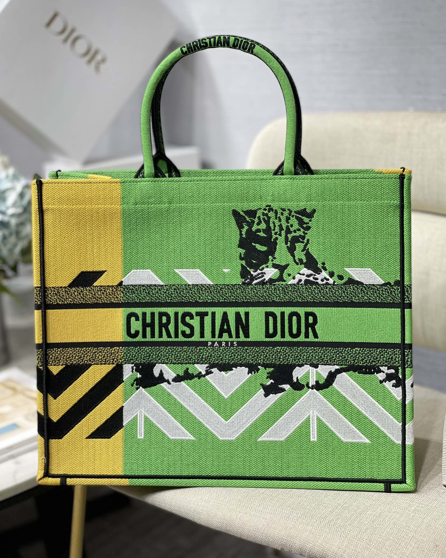 DIOR Book Tote сумка-тоут большого размера с цветной вышивкой животных