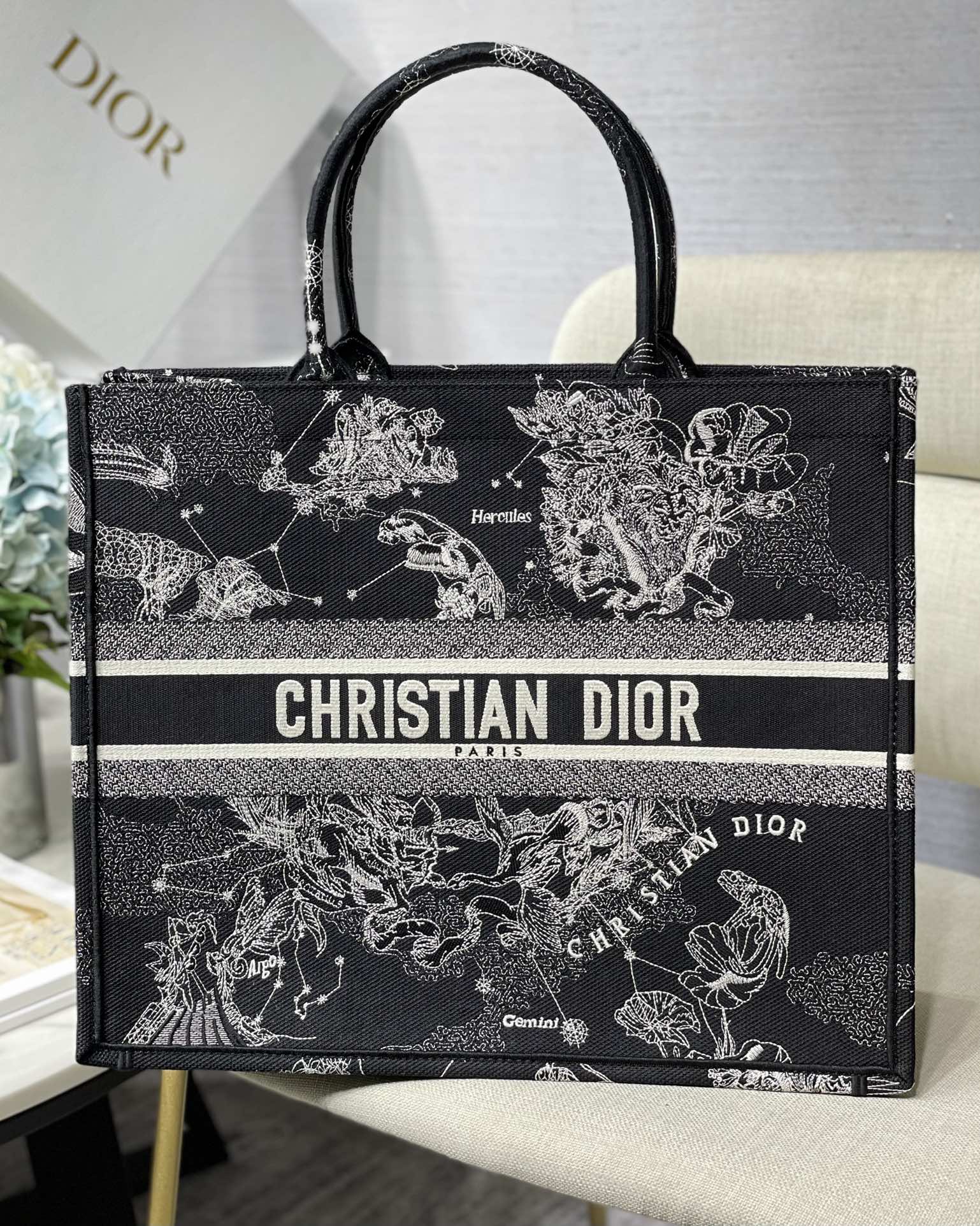 DIOR Book Tote Zodiac Embroidery Tote Bag
