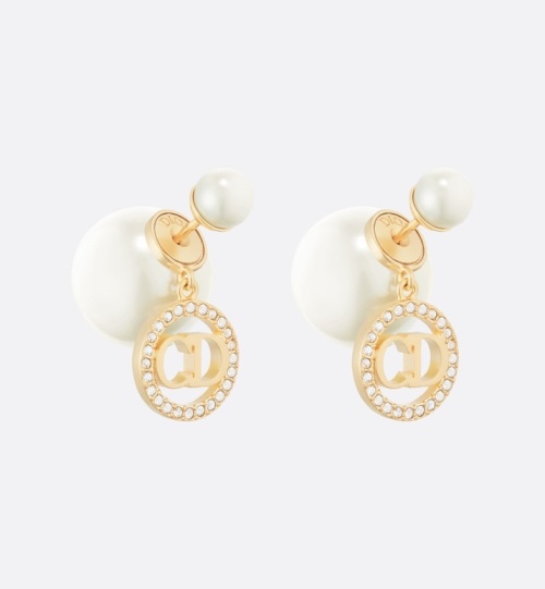 Dior Tribales Earrings Gold-Finish Metal CD with White Resin Pearls 1 Dior Tribales Earrings Gold-Finish Metal CD with White Resin Pearls