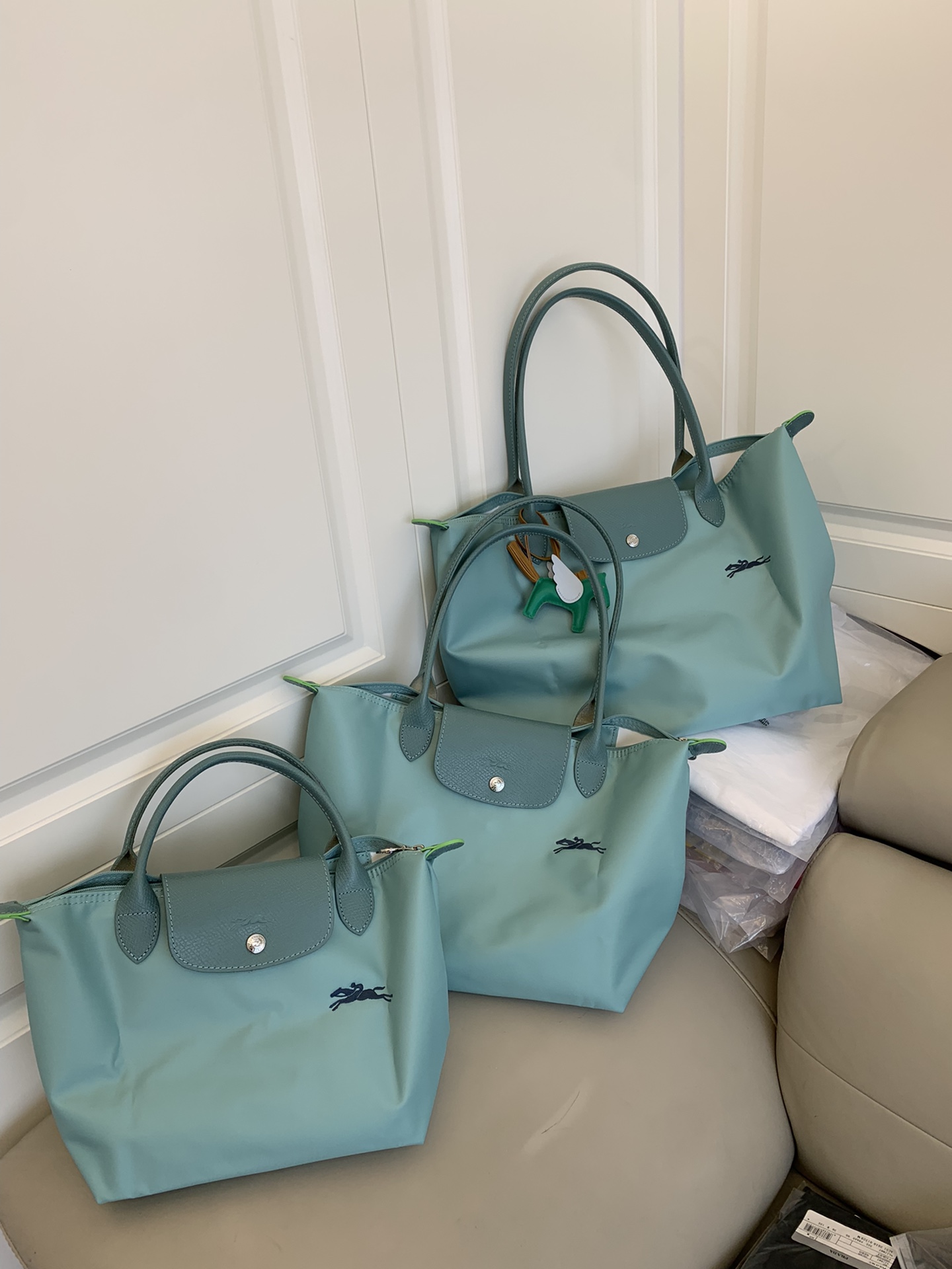 Longchamp Lake blue, I would like to call it the prettiest and tenderest color in the blue family. The blue ceiling and the smell of milk are lik