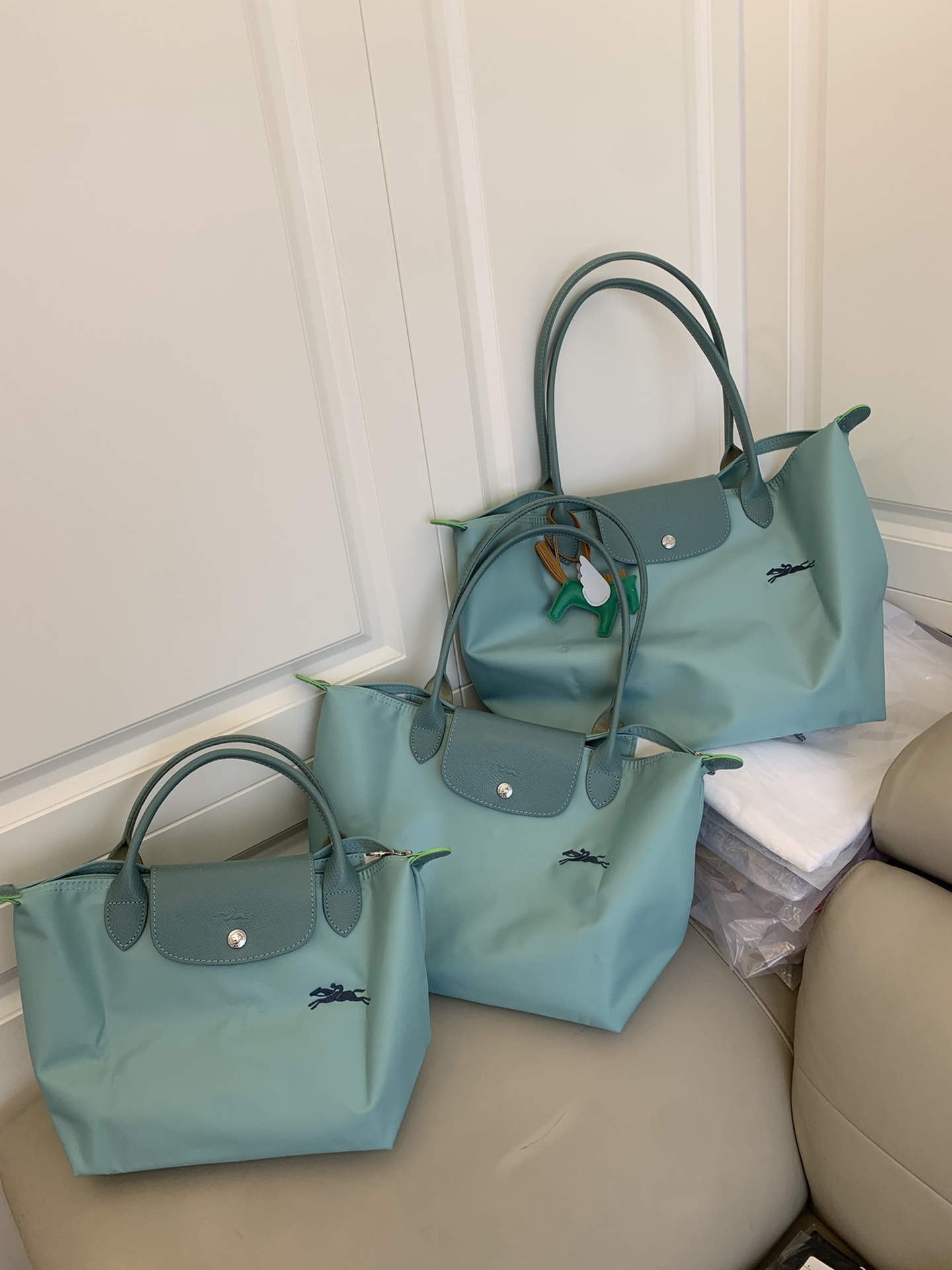 Longchamp Lake blue, I would like to call it the prettiest and tenderest color in the blue family. The blue ceiling and the smell of milk are lik
