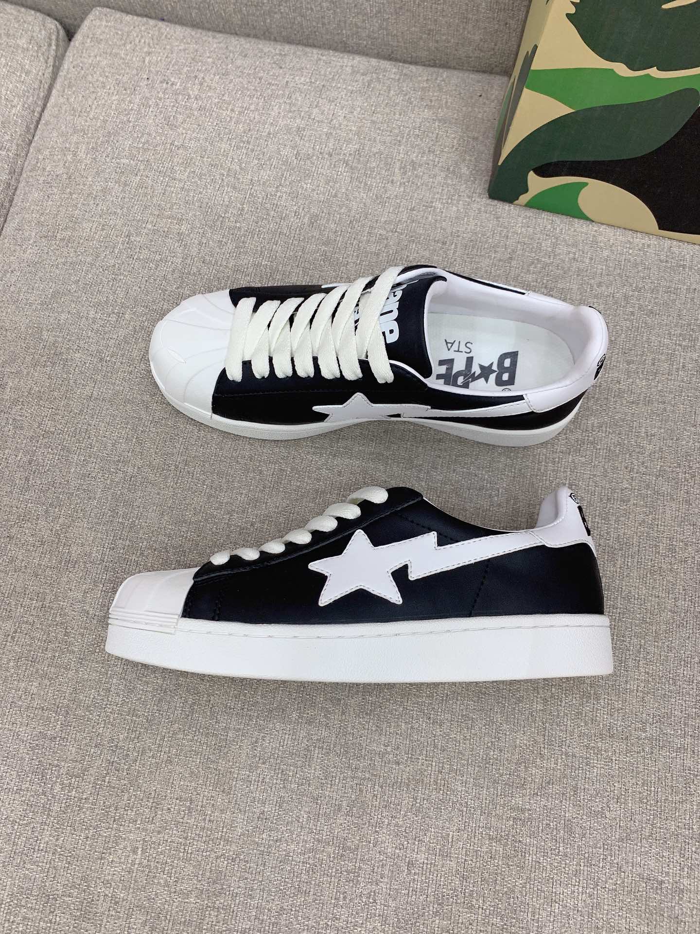 A Bathing Ape Shellhead Recreational Shoes, Fabric Cattle Skin, Sheep Skin Inside, Size 35-39. - 图片 3