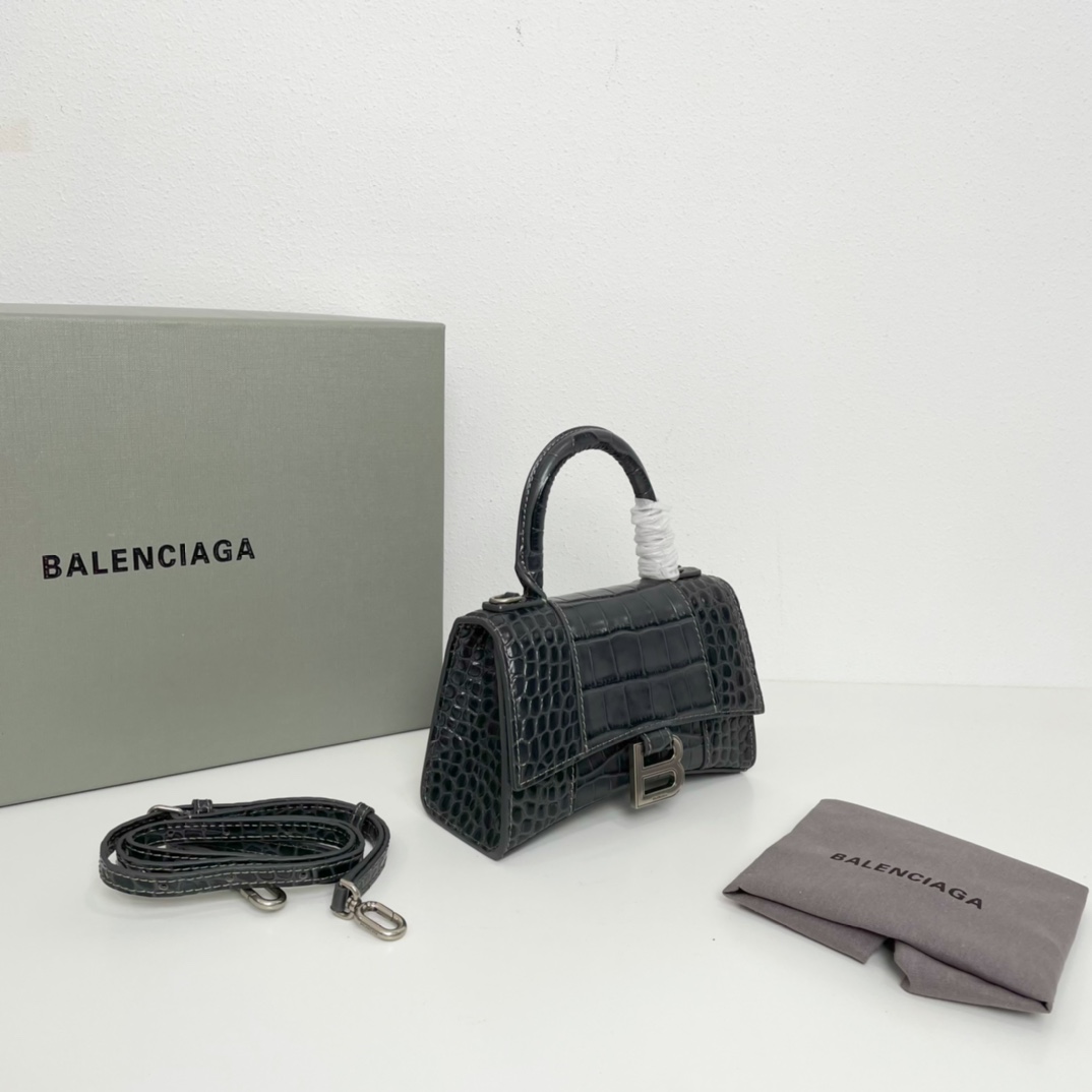 巴黎世家BalenciagaHourglass沙漏包Xs号1️9️cm高级感满满的黑灰色进口原单小牛皮压