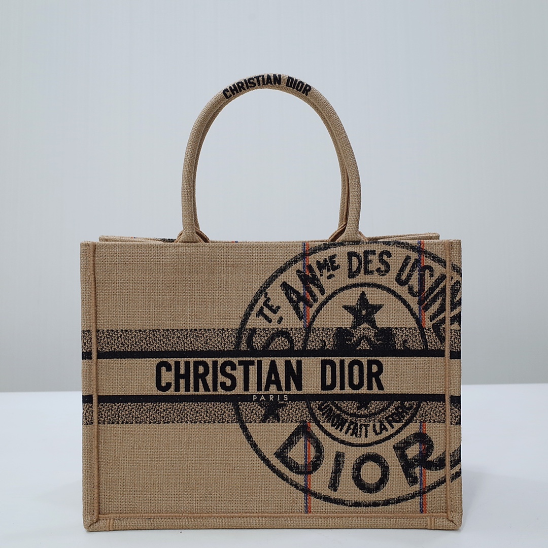 Dior Book Tote Tote Bags Beige Yellow Canvas