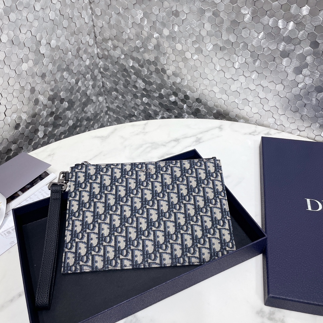 Dior Clutches & Pouch Bags Beige Black Printing Cowhide Oblique