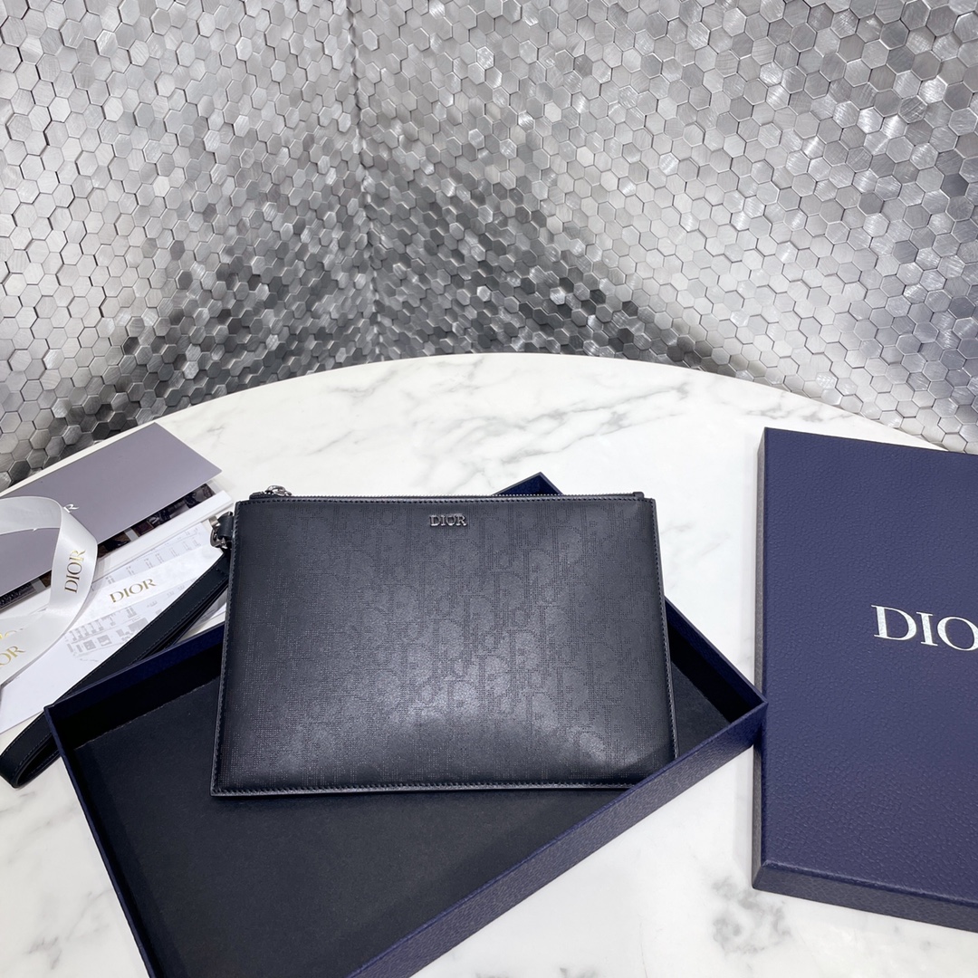 Dior Clutches & Pouch Bags Outlet 1:1 Replica
 Black Openwork Cowhide Oblique