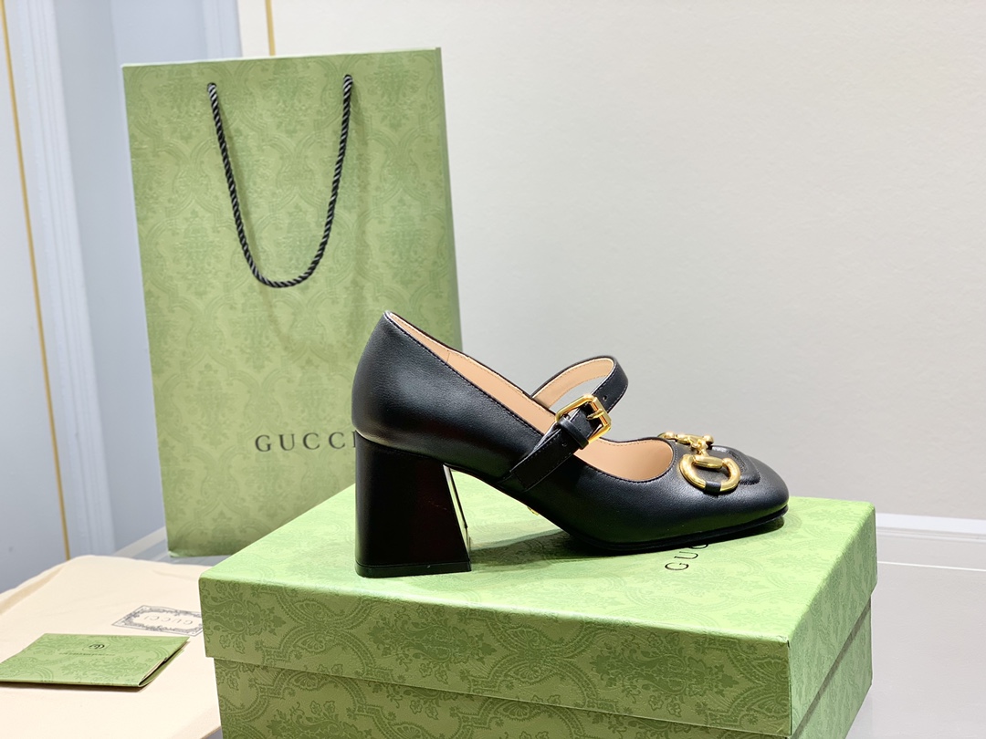 Gucci古奇22年夏季新款Baby玛丽珍高跟单鞋真皮底跟高:7.5cm35-39️订做34.40无退换