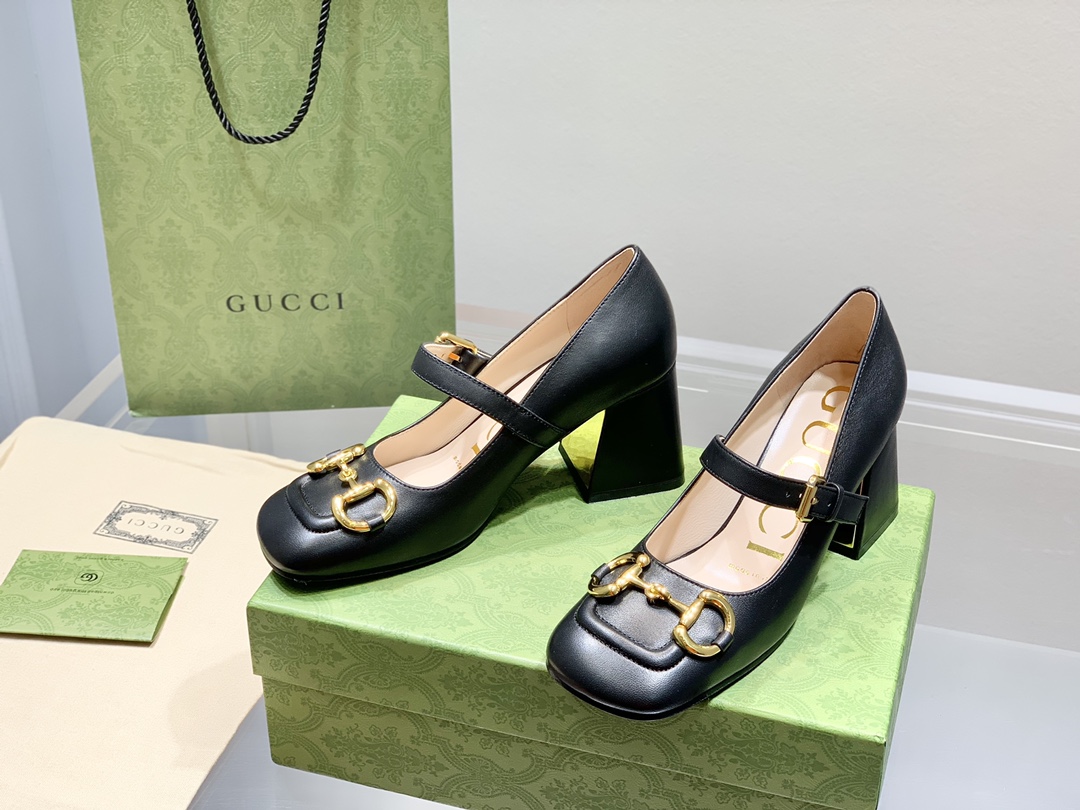 Gucci古奇22年夏季新款Baby玛丽珍高跟单鞋真皮底跟高:7.5cm35-39️订做34.40无退换