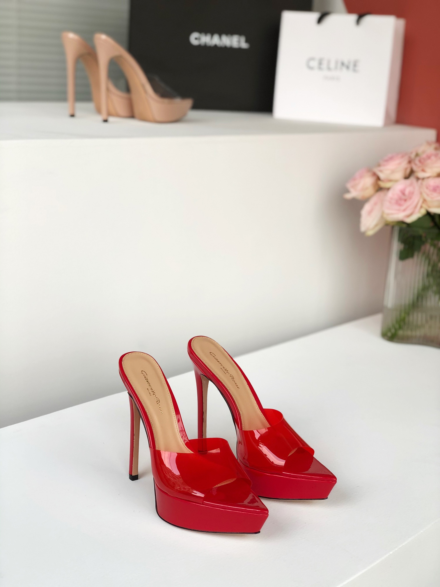 Gianvito Rossi Eiko Stiletto High Heel Mules Sandals Suede + Mesh + Czech Stones 10.5cm/8cm