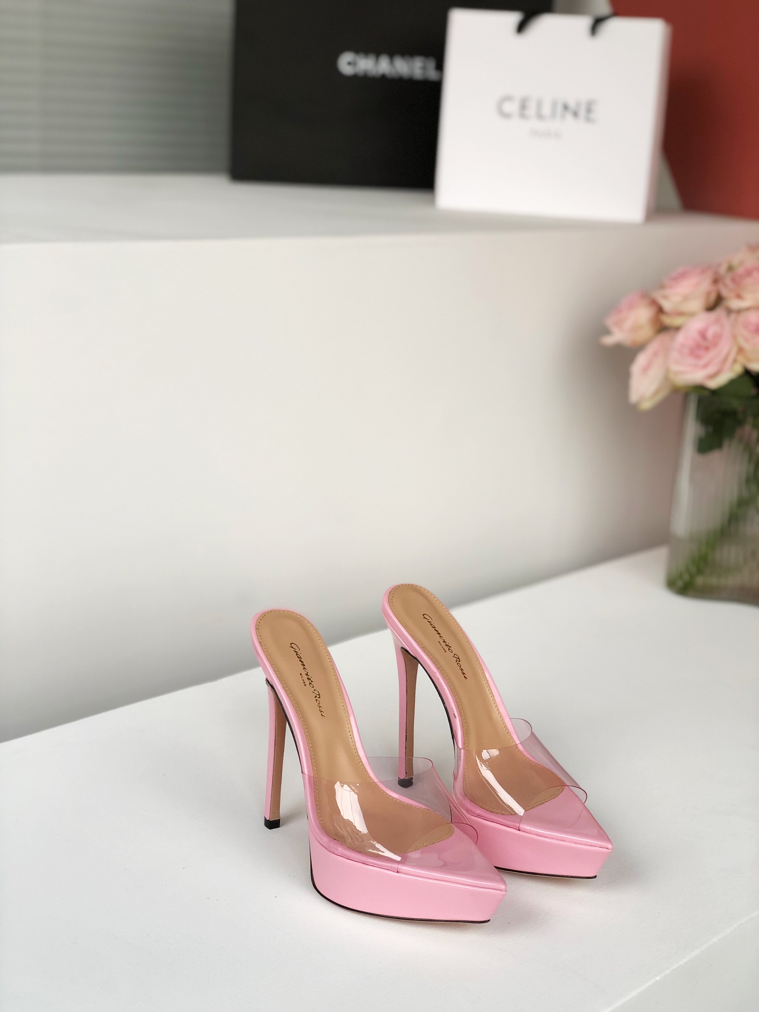 Gianvito Rossi Eiko Stiletto low-heel mules sandals suede + mesh + Czech crystals 10.5cm/8cm