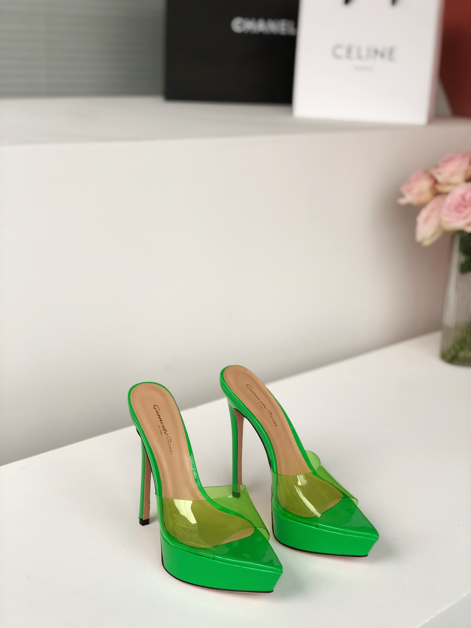 Gianvito Rossi Eiko Stiletto High Heel Mules Sandals Goat Suede + Mesh + Czech Diamonds 10.5cm/8cm
