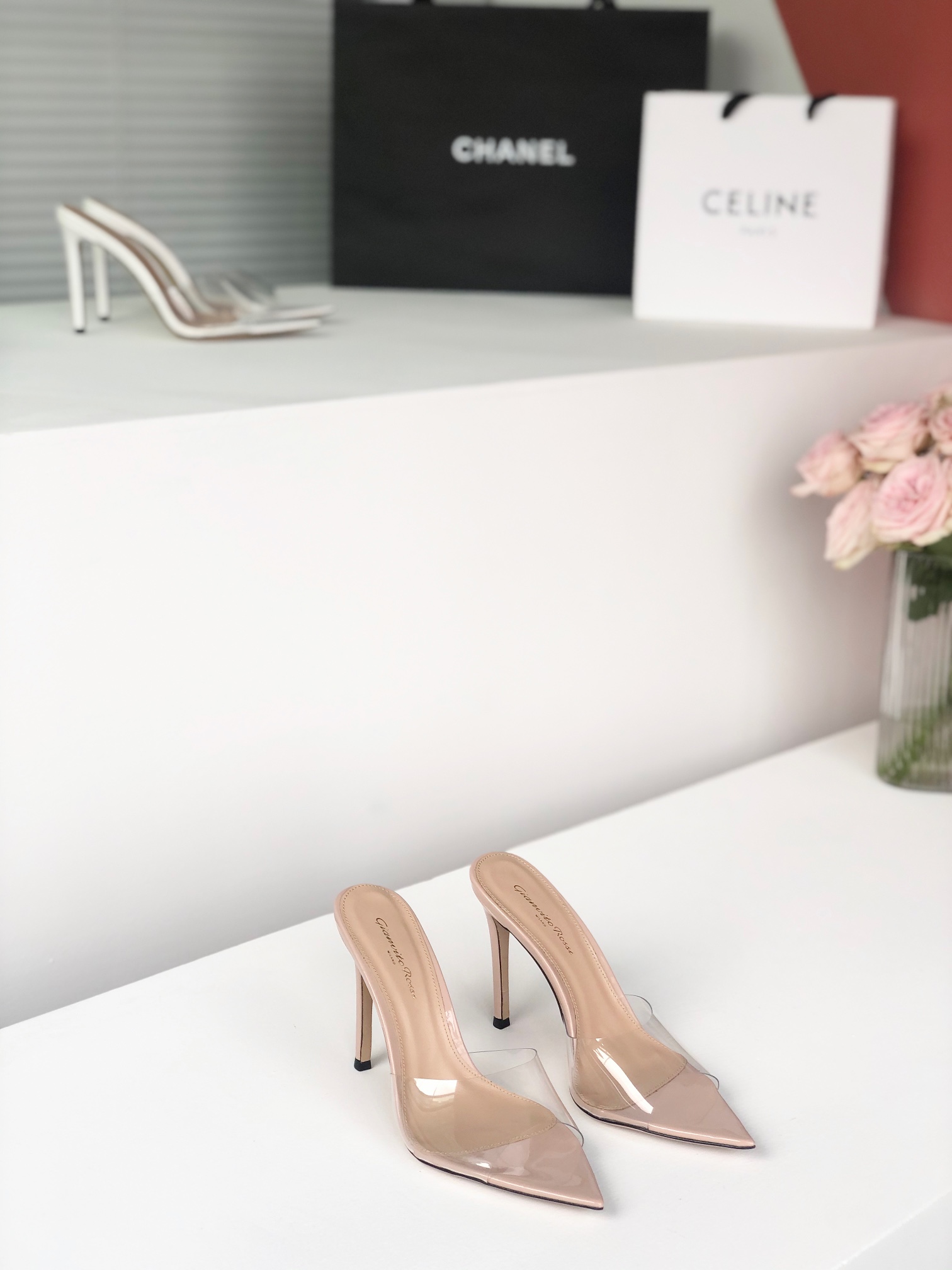 Gianvito Rossi Eiko Stiletto low-heel mules sandals suede + mesh + Czech rhinestones 10.5cm/8cm