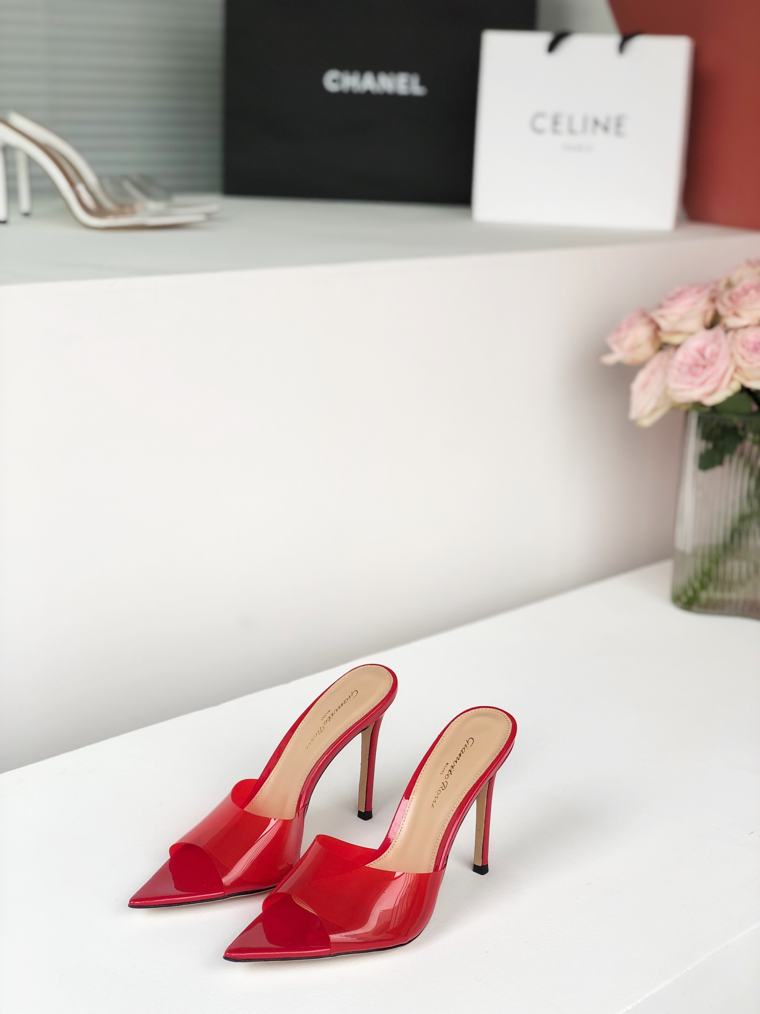 Gianvito Rossi Eiko Stiletto Low Heel Mules Sandals Goat Suede + Mesh + Czech Crystals 10.5cm/8cm