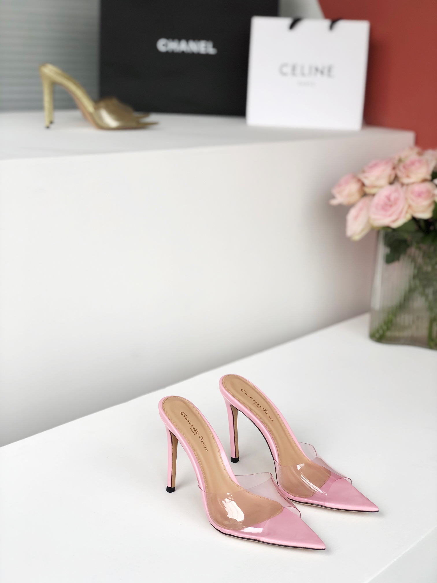 Gianvito Rossi Eiko Stiletto kitten heel mules sandals suede + mesh + Czech crystals 10.5cm/8cm
