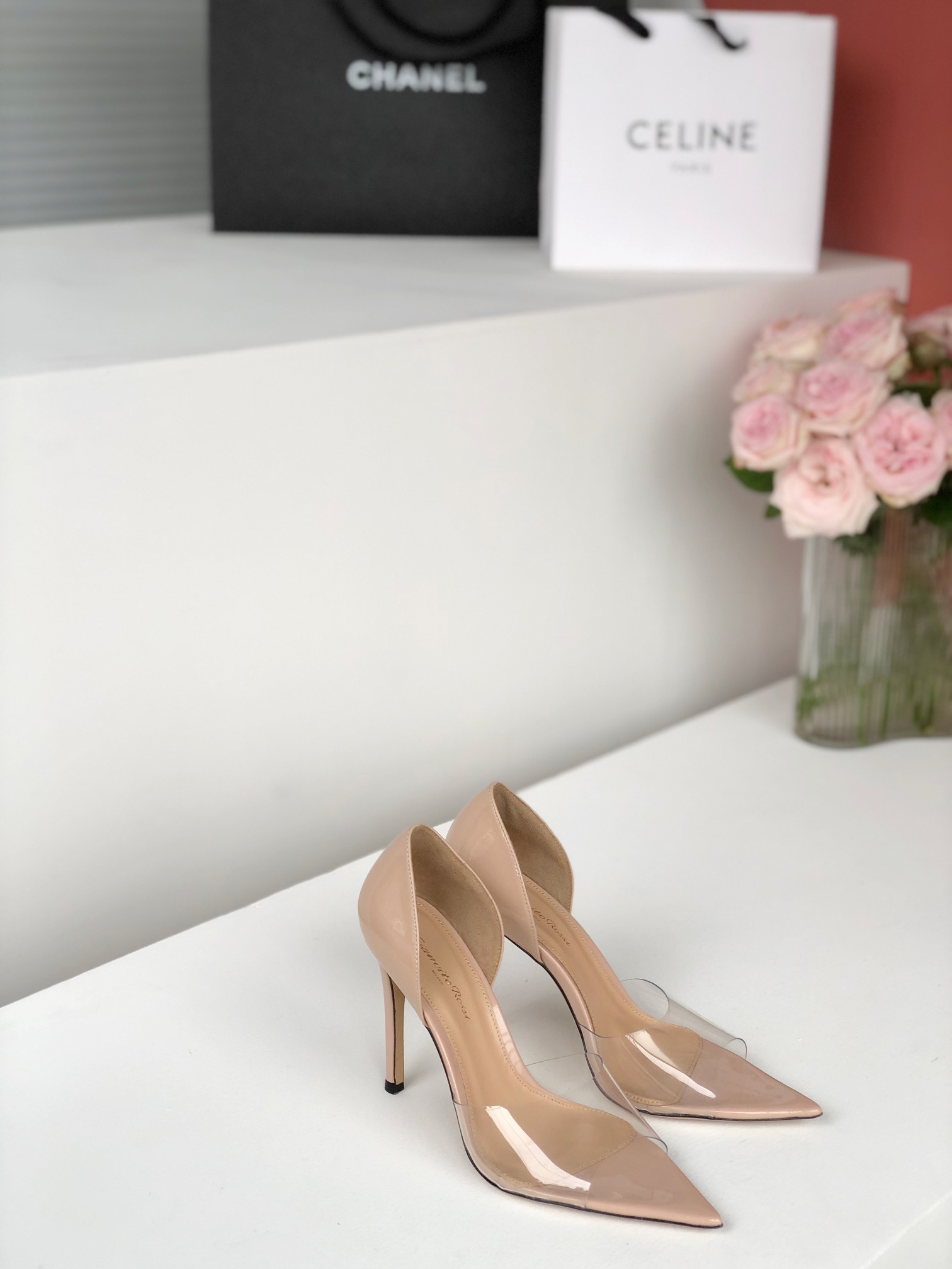 Gianvito Rossi 2022SS Transparent Open-Toe Pointed High Heels Upgraded Version + PVC Eco-Friendly Material 10.5cm Sheepskin Lining