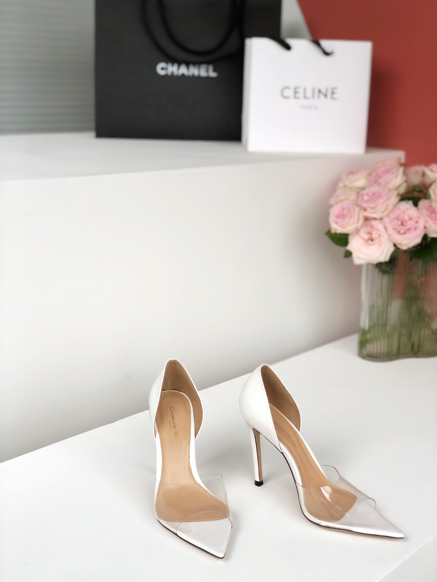 Gianvito Rossi 2022SS Transparent Open-Toe Pointed High Heels Upgraded Version + PVC Eco-Friendly Material 10.5cm Sheepskin Lining