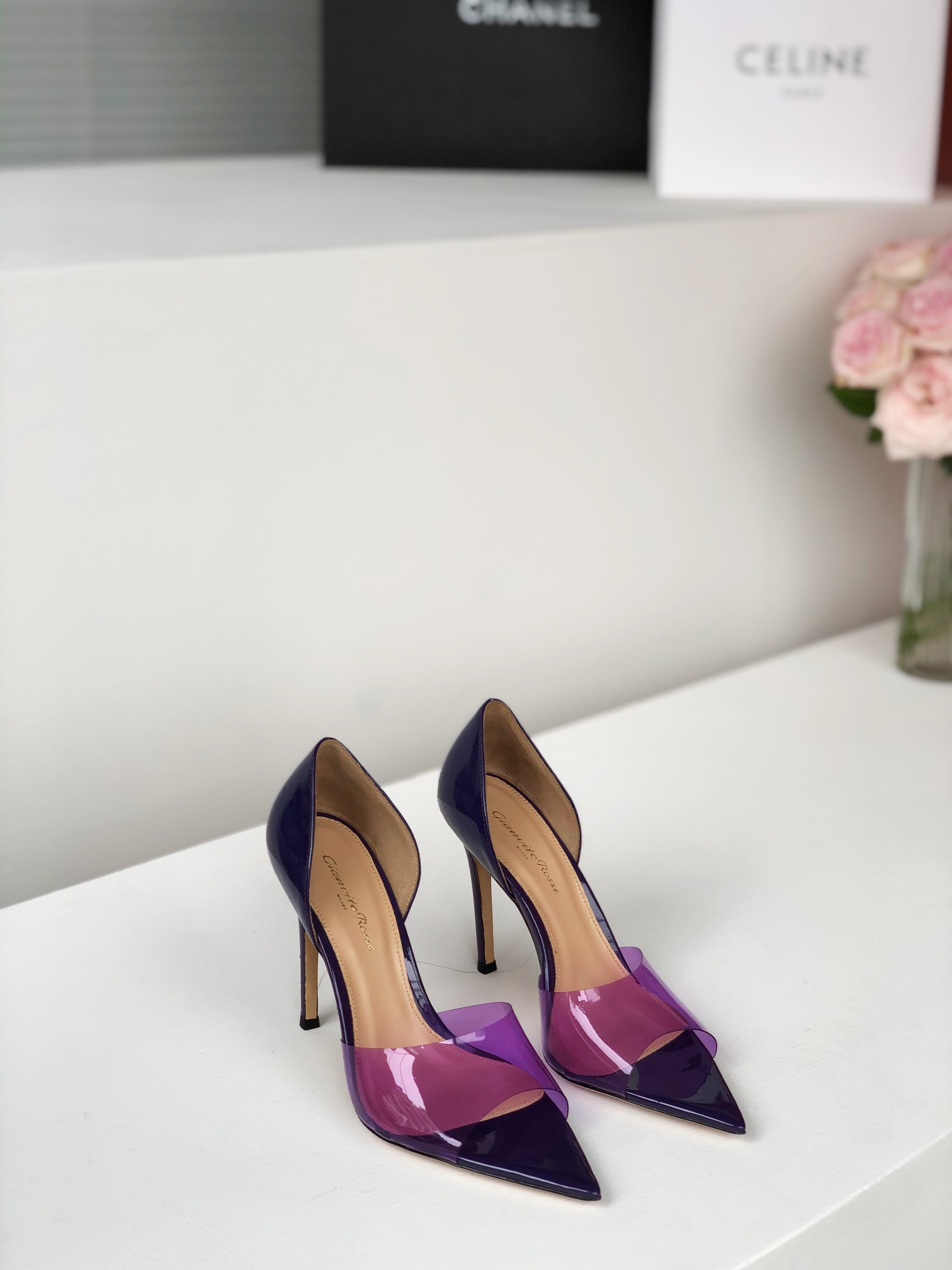 Gianvito Rossi 2022SS Transparent Open-Toe Pointed High Heels Upgraded Version + PVC Eco-Friendly Material 10.5cm Sheepskin Lining