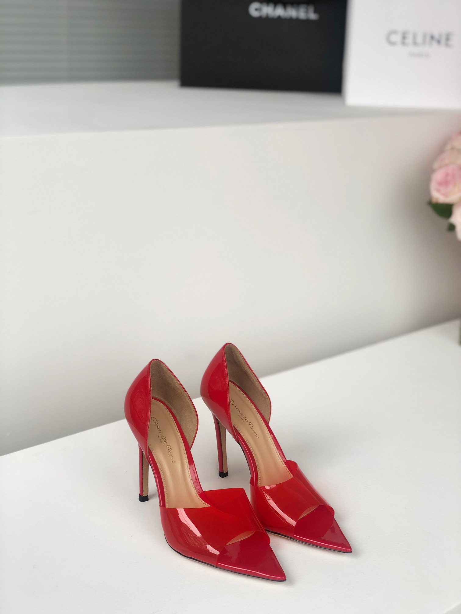 Gianvito Rossi 2022SS Transparent Open-Toe Pointed High Heels Upgraded Version + PVC Eco-Friendly Material 10.5cm Sheepskin Lining