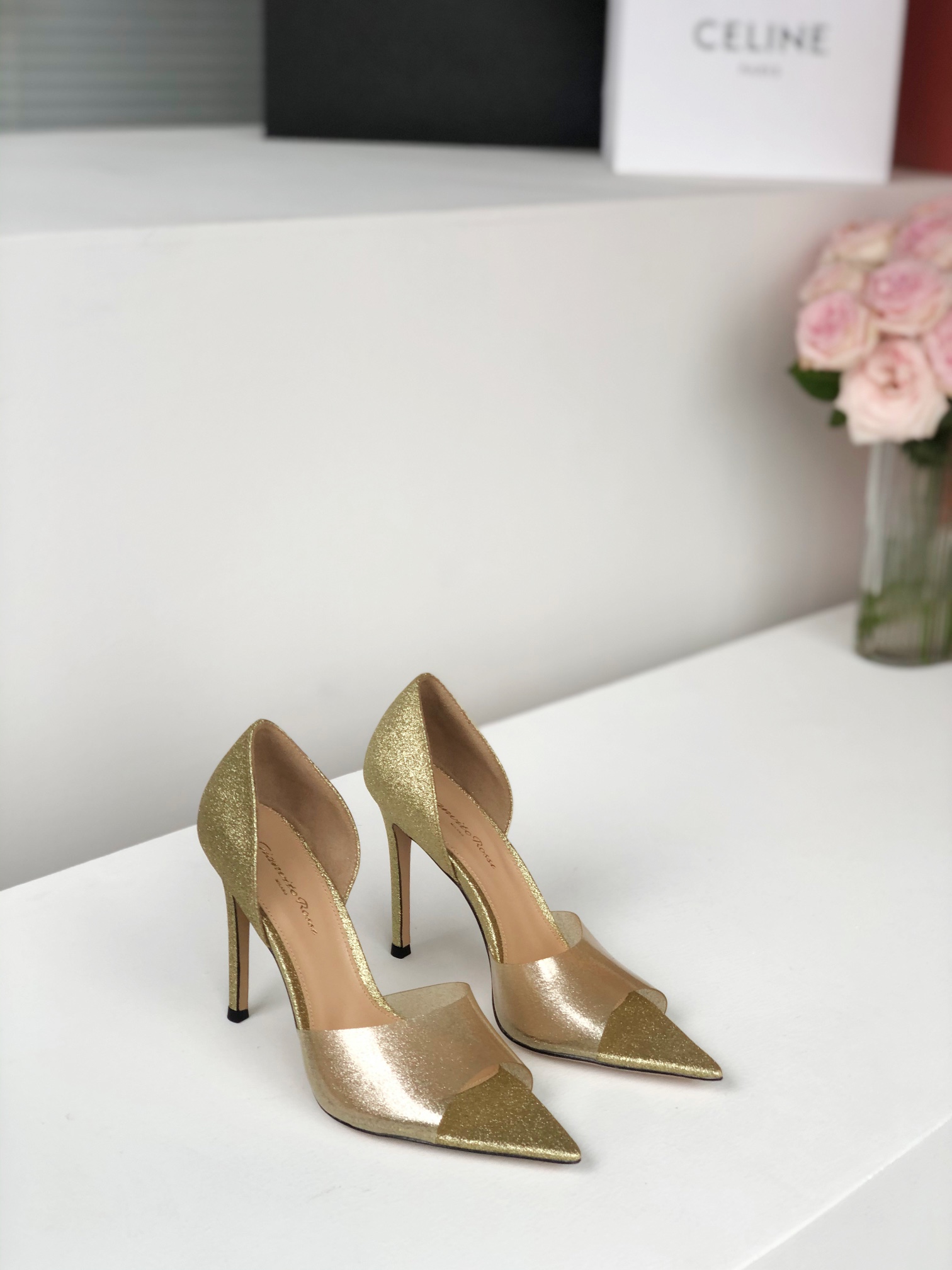 Gianvito Rossi 2022SS Transparent Open-Toe Pointed High Heels Upgraded Version + PVC Eco-Friendly Material 10.5cm Sheepskin Lining