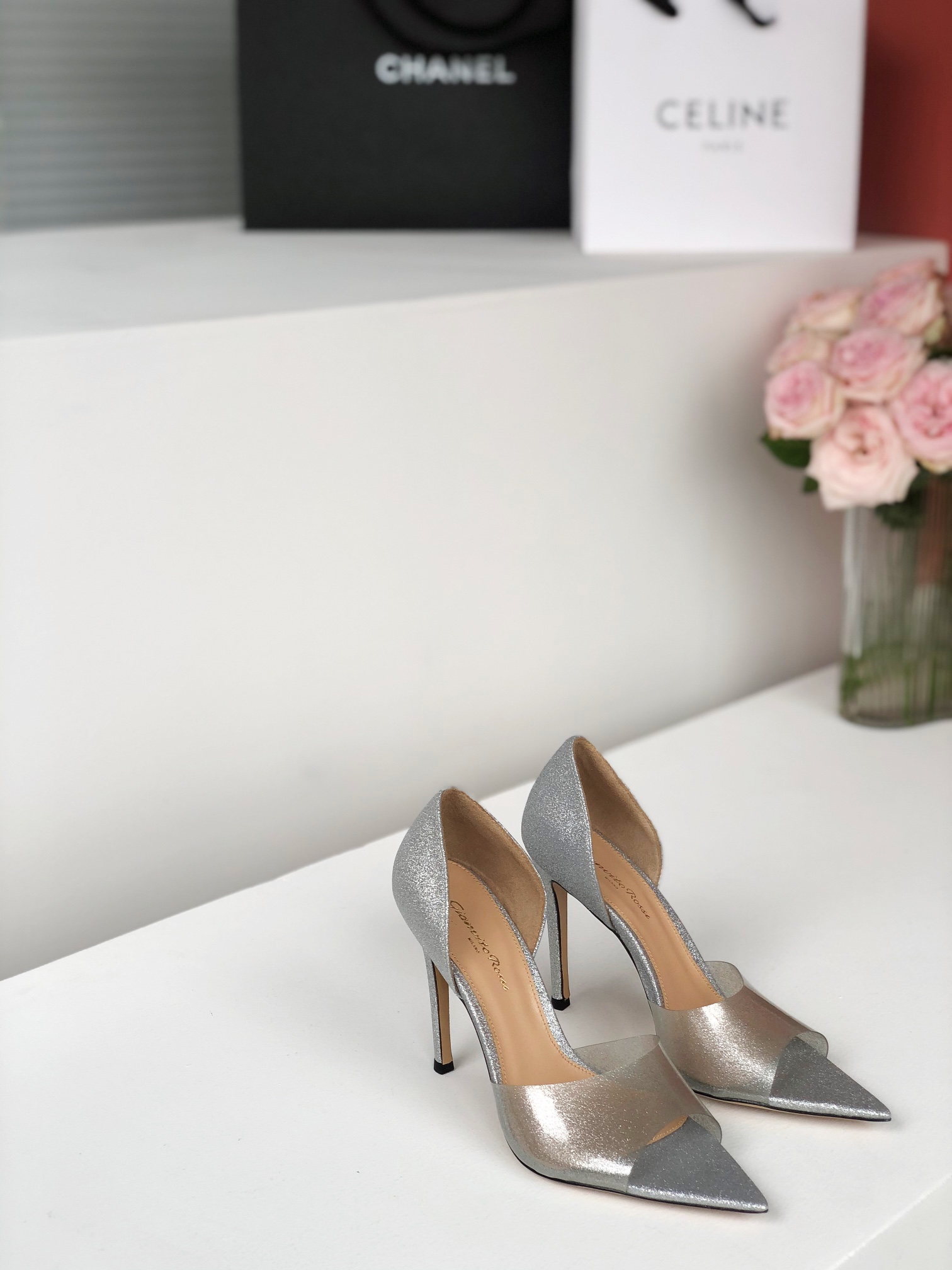 Gianvito Rossi 2022SS transparent open-toe pointed high heels upgraded version + PVC eco-friendly material 10.5cm sheepskin lining
