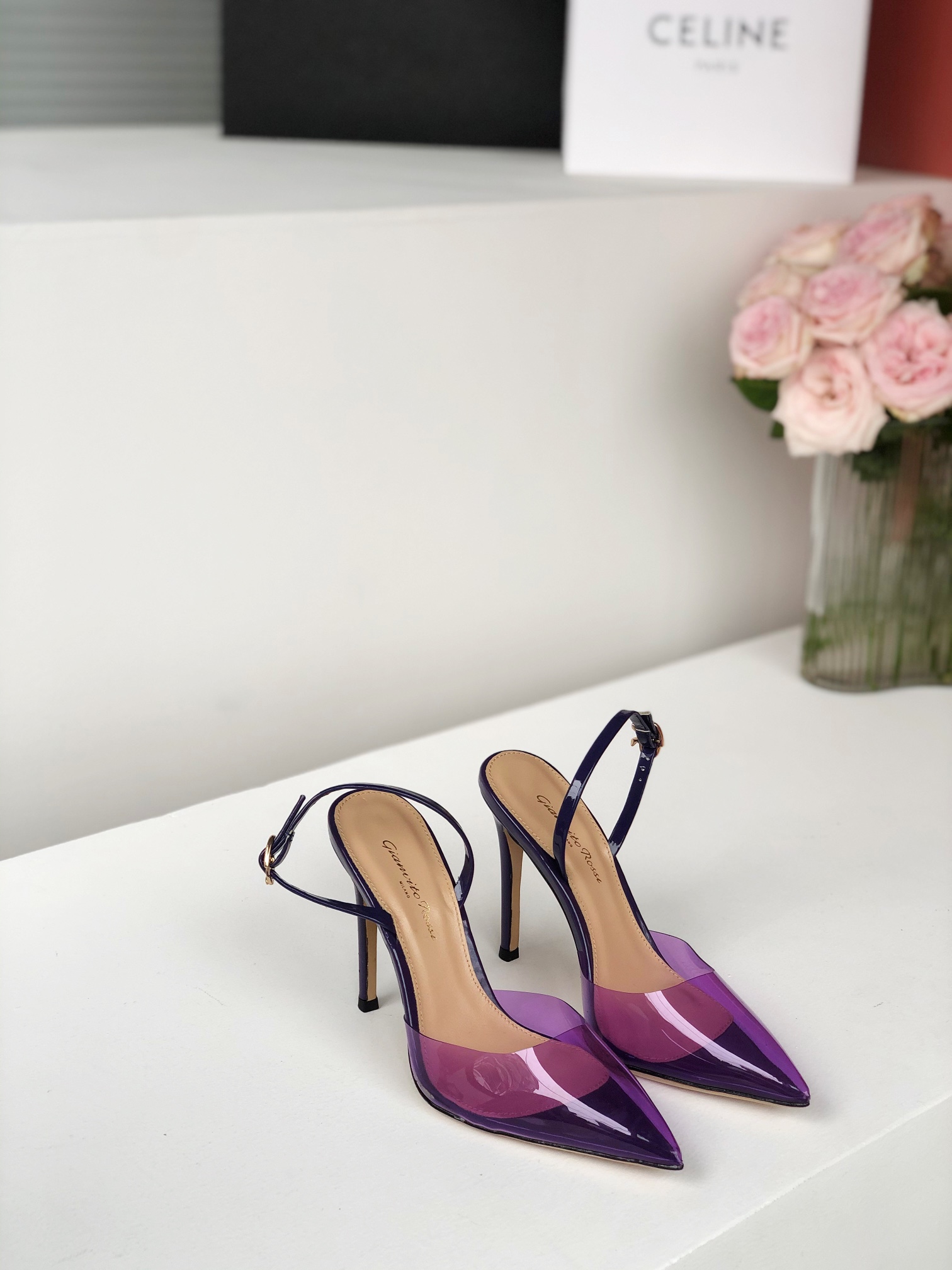 Gianvito Rossi 2022SS Transparent Open-Toe Pointed High Heels Upgraded Version + PVC Eco-Friendly Material 10.5cm Sheepskin Lining