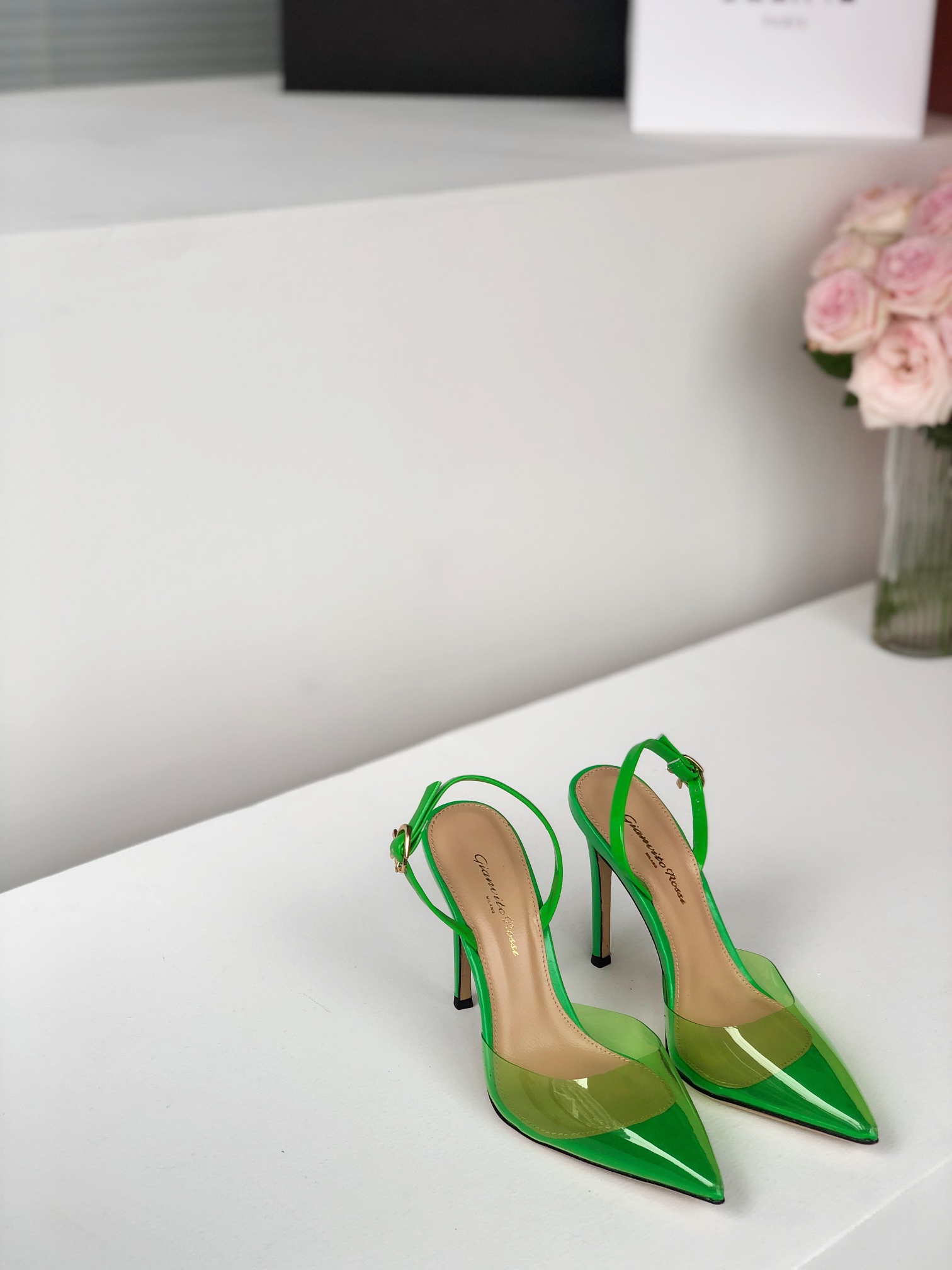 Gianvito Rossi 2022SS 透明 オープントゥ ポインテッド ハイヒール アップグレード版+PVC 環境配慮素材 10.5cm シープレザー裏地
