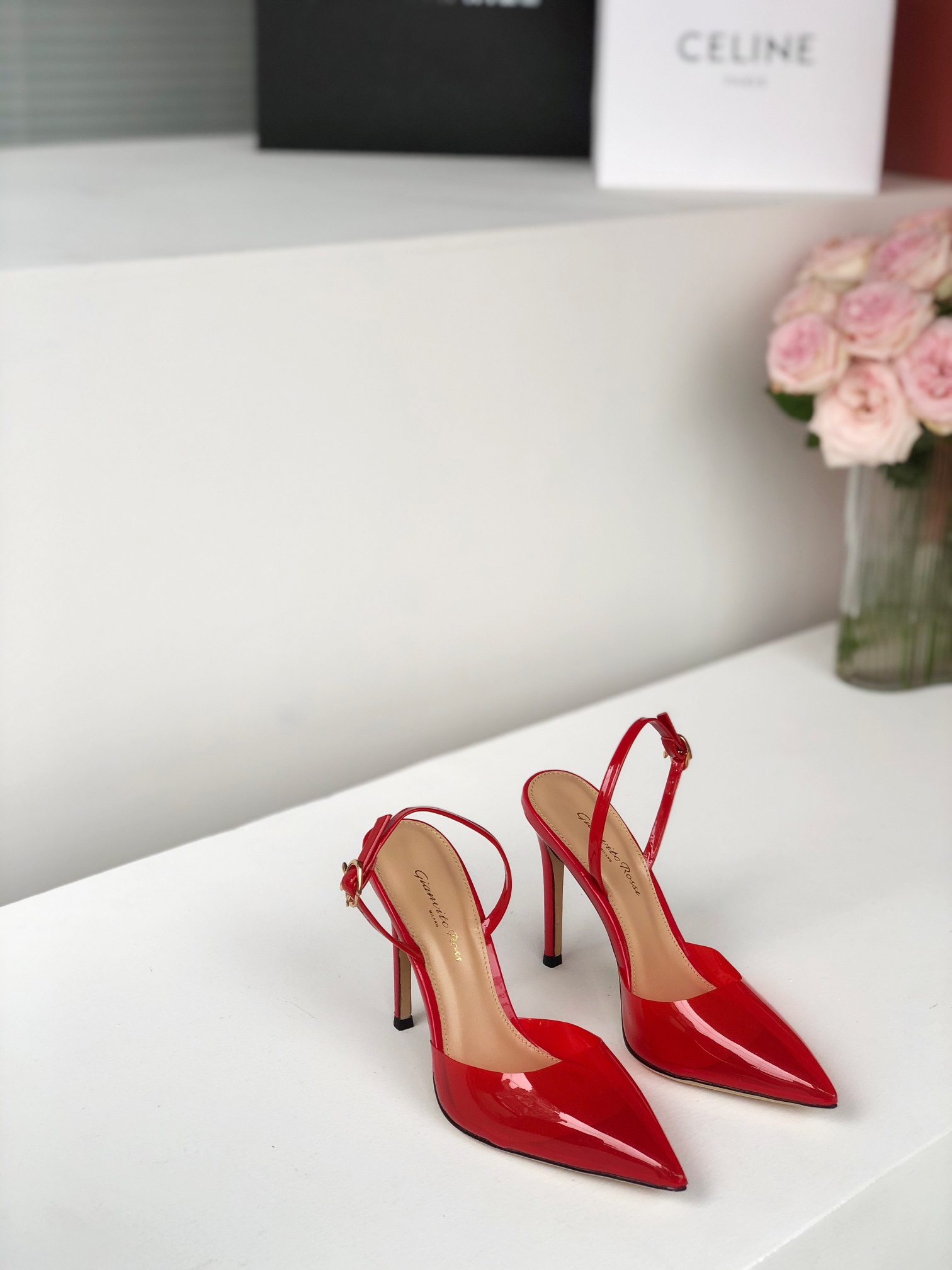 Gianvito Rossi 2022SS 透明 オープントゥ ポインテッド ハイヒール アップグレード版+PVC環境配慮素材 10.5cm シープレザー裏地