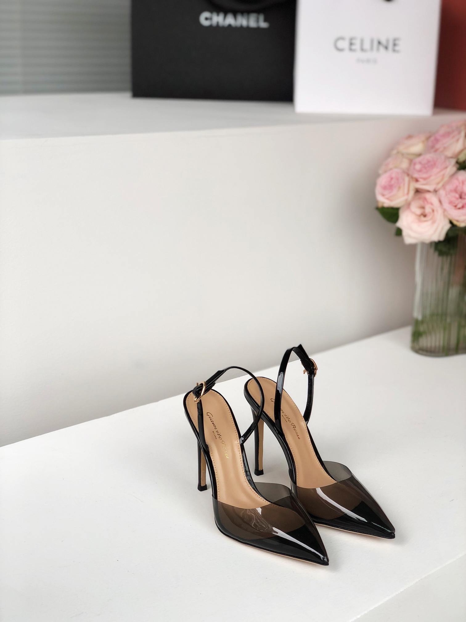 Gianvito Rossi 2022SS 透明 オープントゥ ポインテッド ハイヒール アップグレード版+PVC環境配慮素材 10.5cm シープレザー裏地